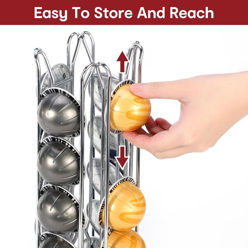 Chrome Coffee Pod Stand – Holds 24 Capsules