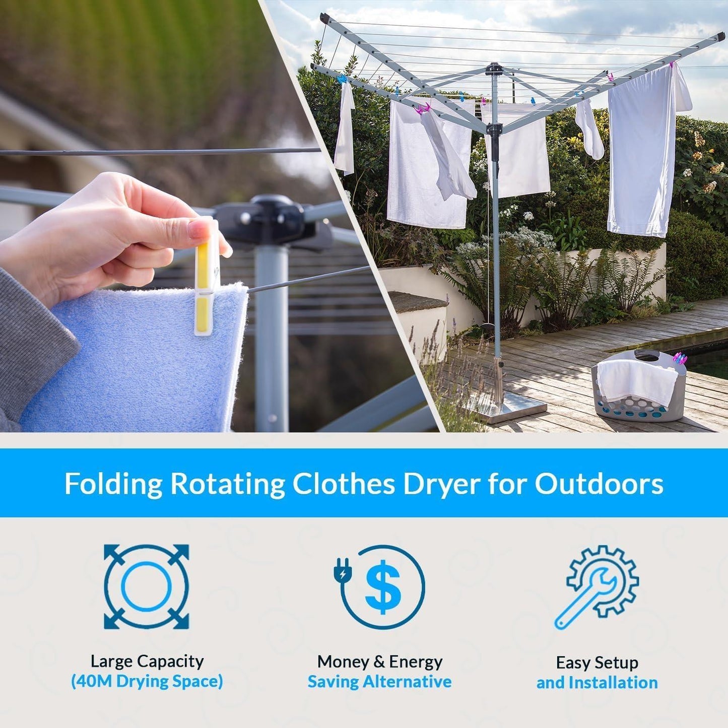50m Rotary Outdoor Clothes Airer with Metal Spike and Cover