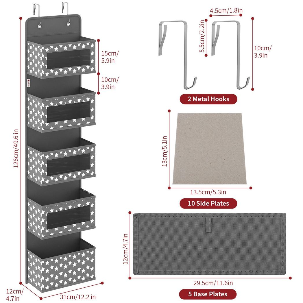5-Tier Over Door Hanging Organiser with Clear Windows