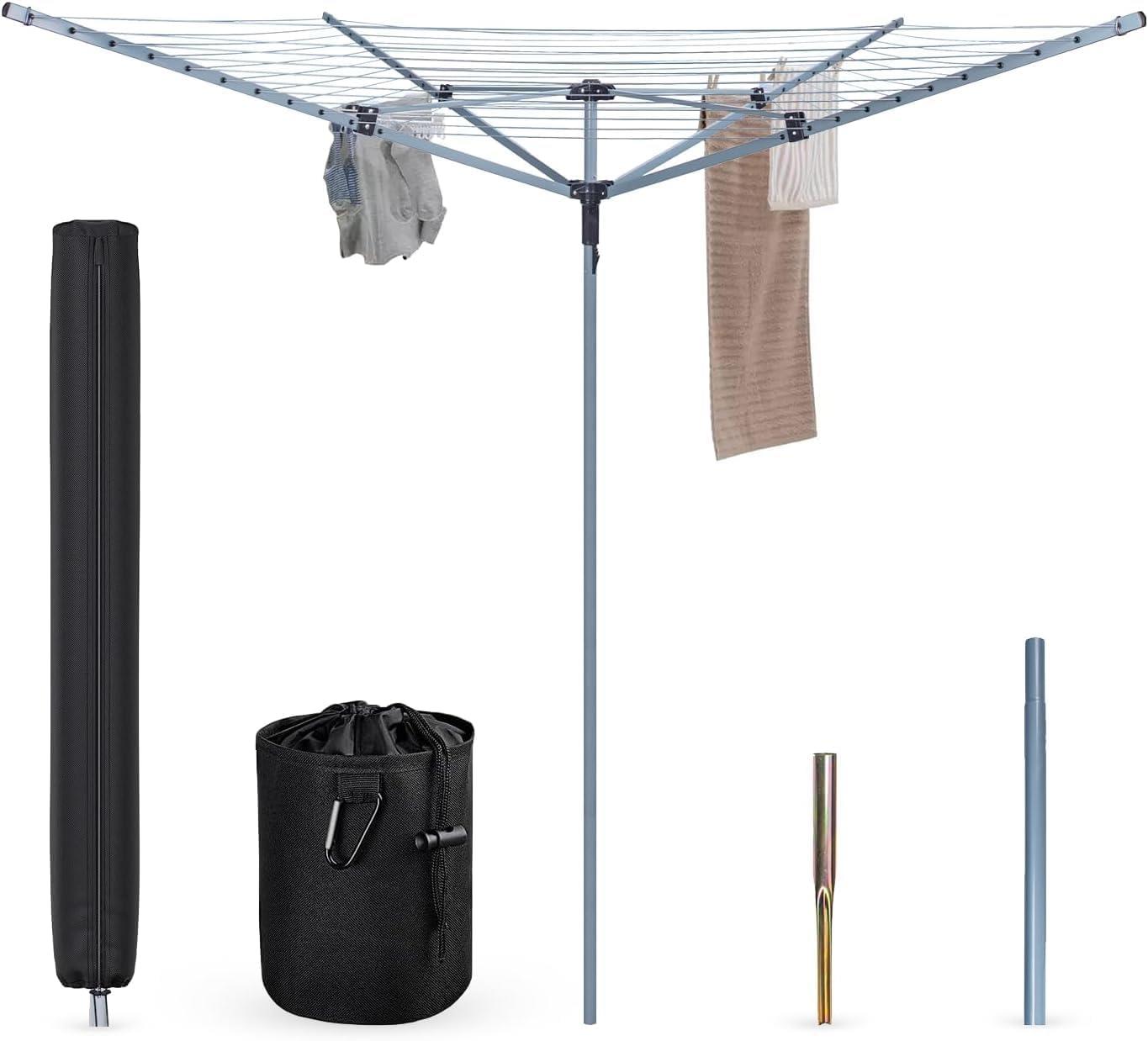 50m Rotary Outdoor Clothes Airer with Metal Spike and Cover