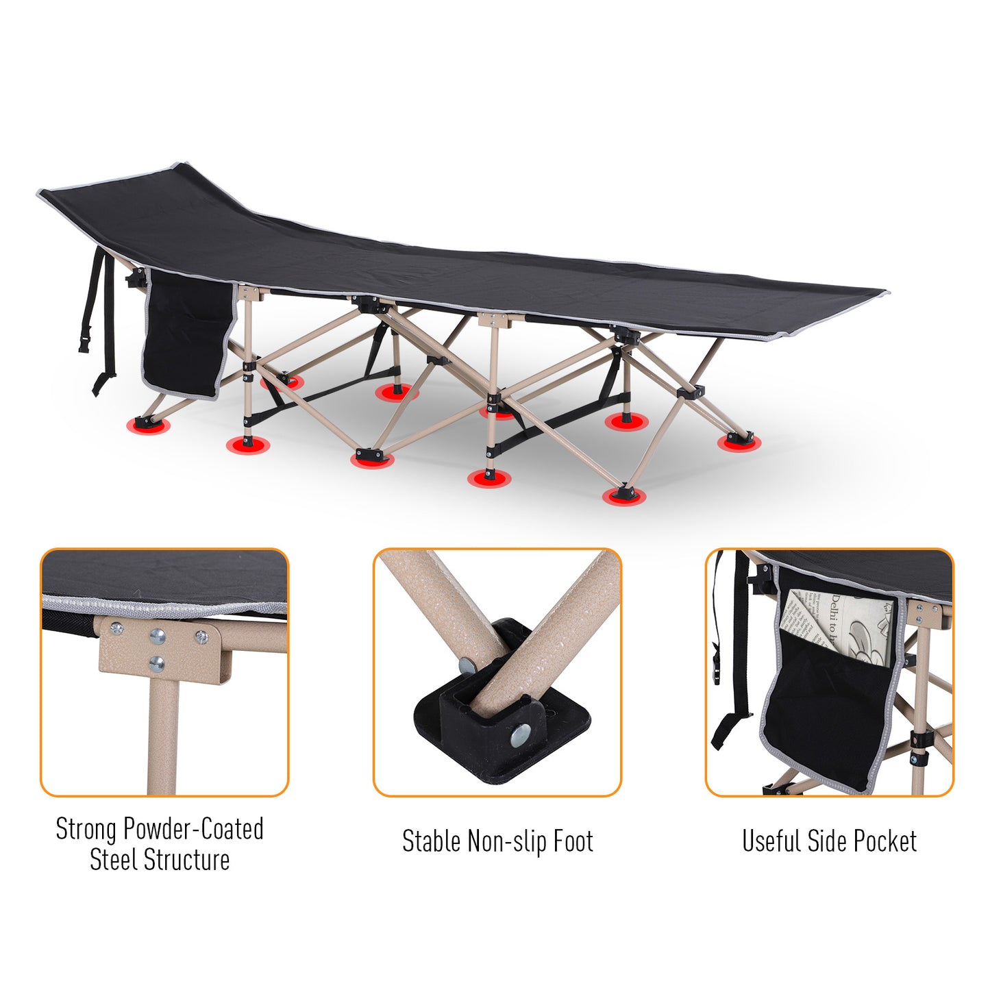 Single Portable Military Camping Cot – 150kg Capacity