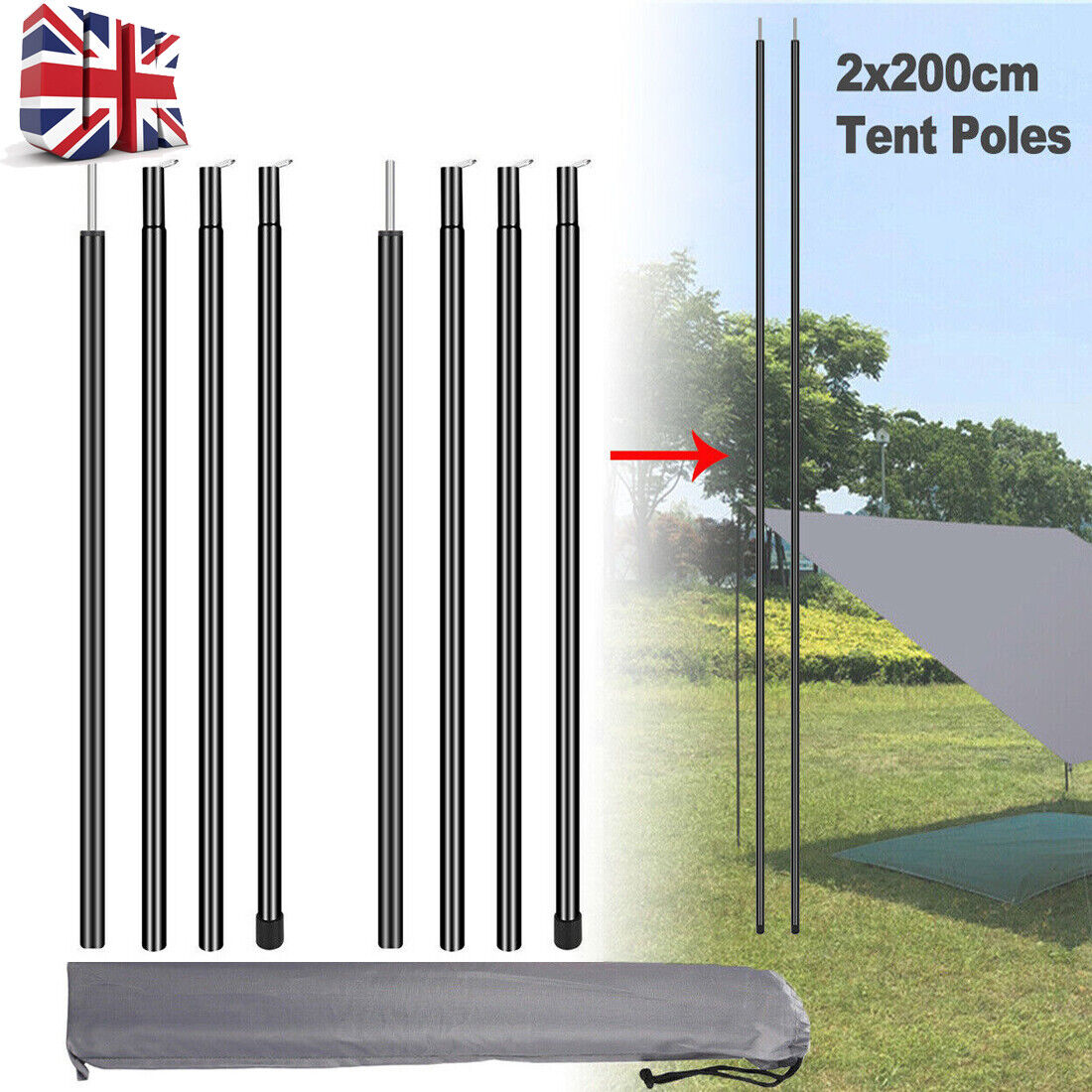Adjustable Steel Tent Poles 2x200cm