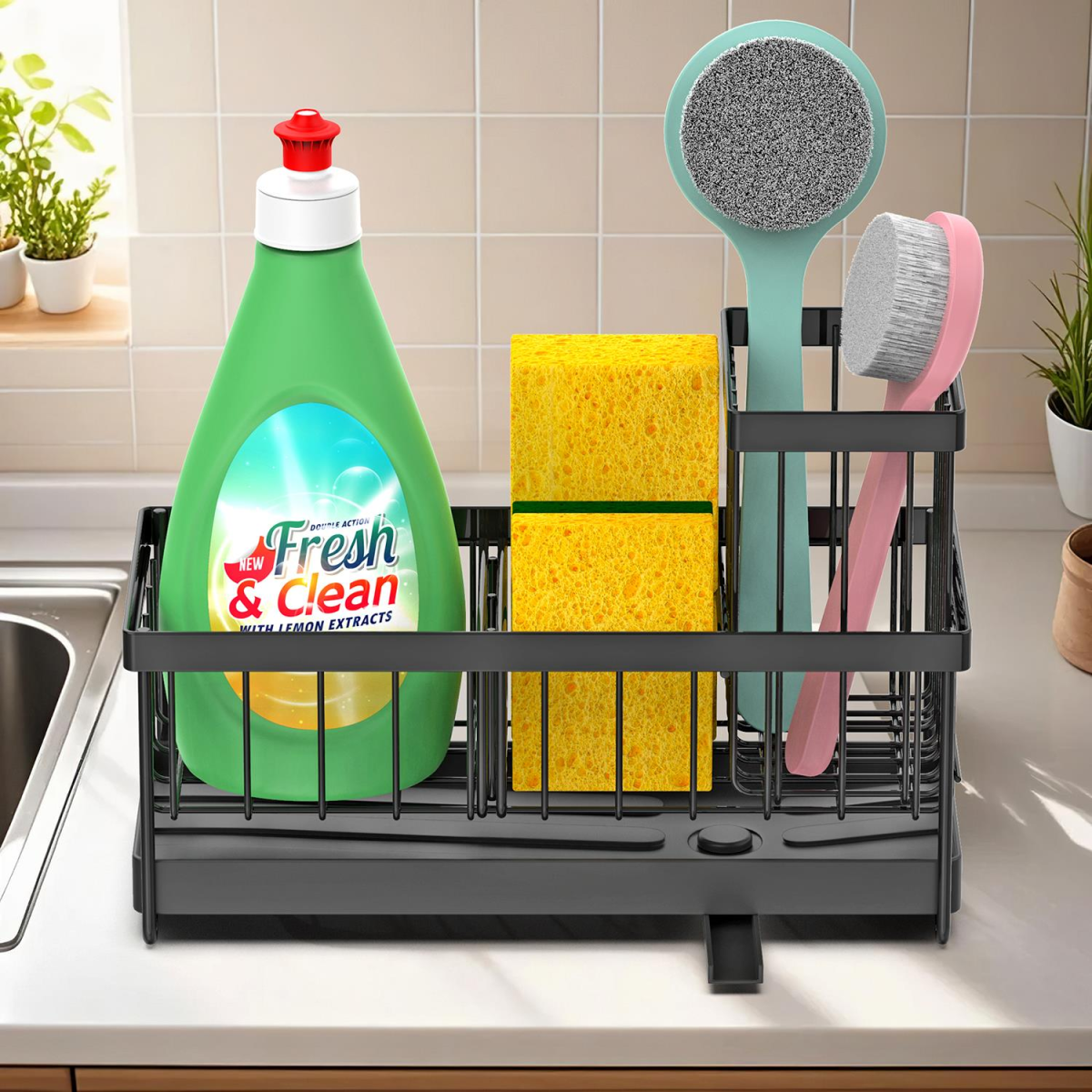 Black Kitchen Sink Caddy with Removable Dividers