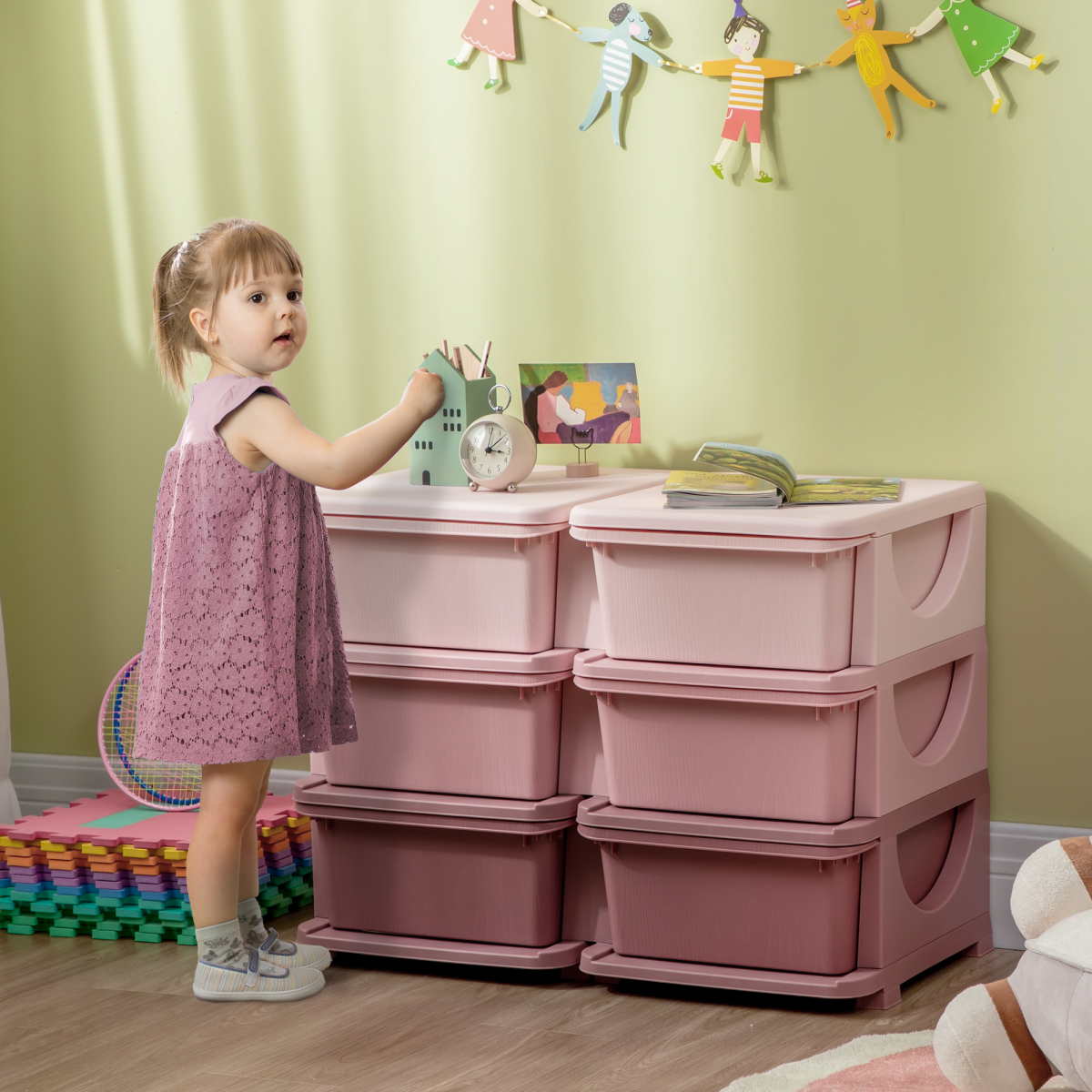 Velena Kids' 6-Drawer Bedroom Storage Unit - Pink