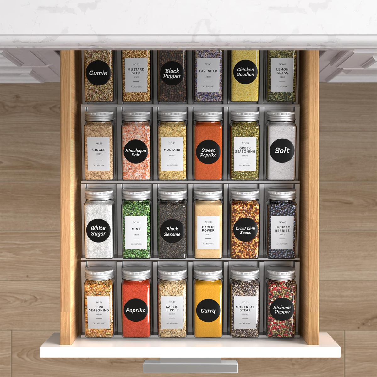 25 Piece Glass Spice Jar Set with Airtight Lids