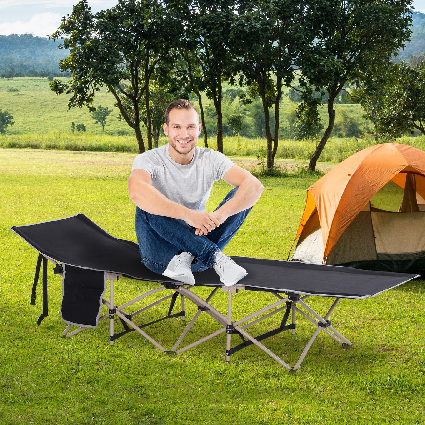Single Portable Military Camping Cot – 150kg Capacity