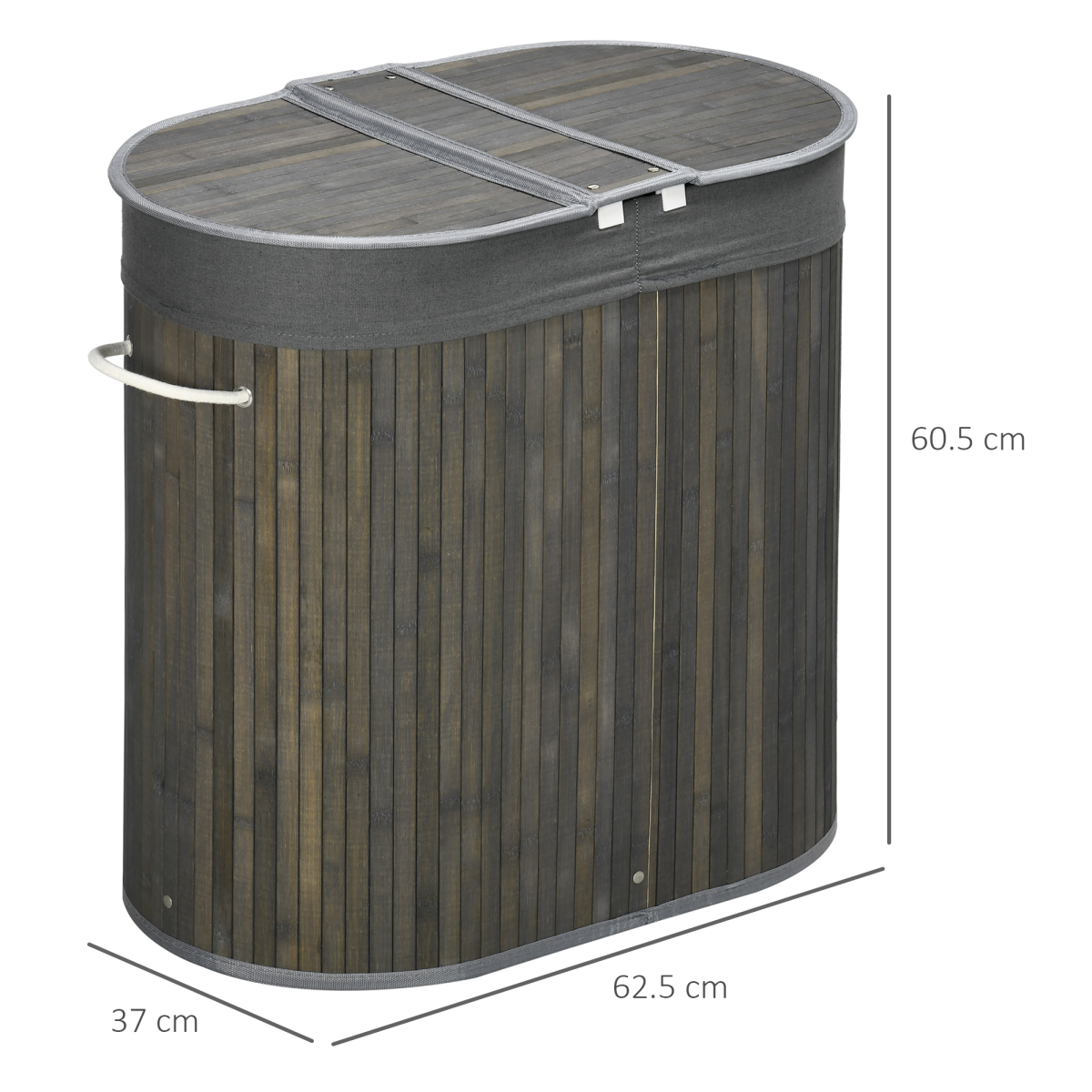 Velena Home: Large Double Bamboo Laundry Basket - Grey