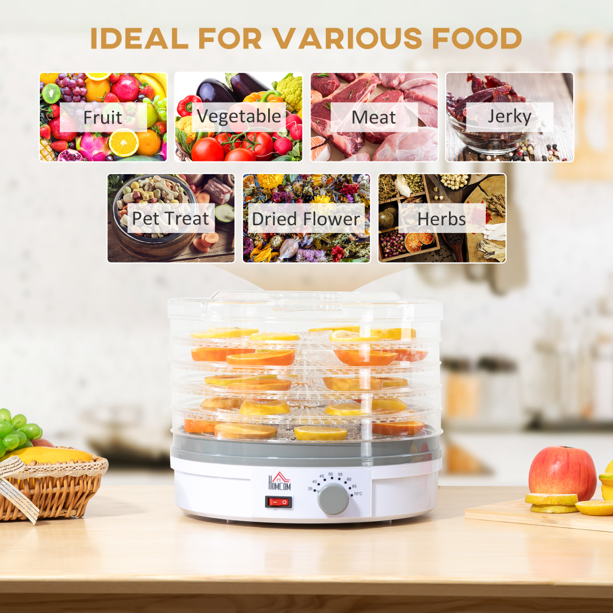 5-Tier Digital Food Dehydrator with Stainless Steel Trays - 245W