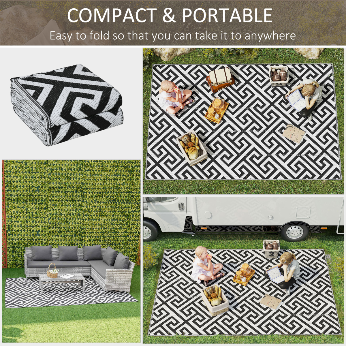 Reversible Outdoor Rug – 182x274cm Portable Camping Mat
