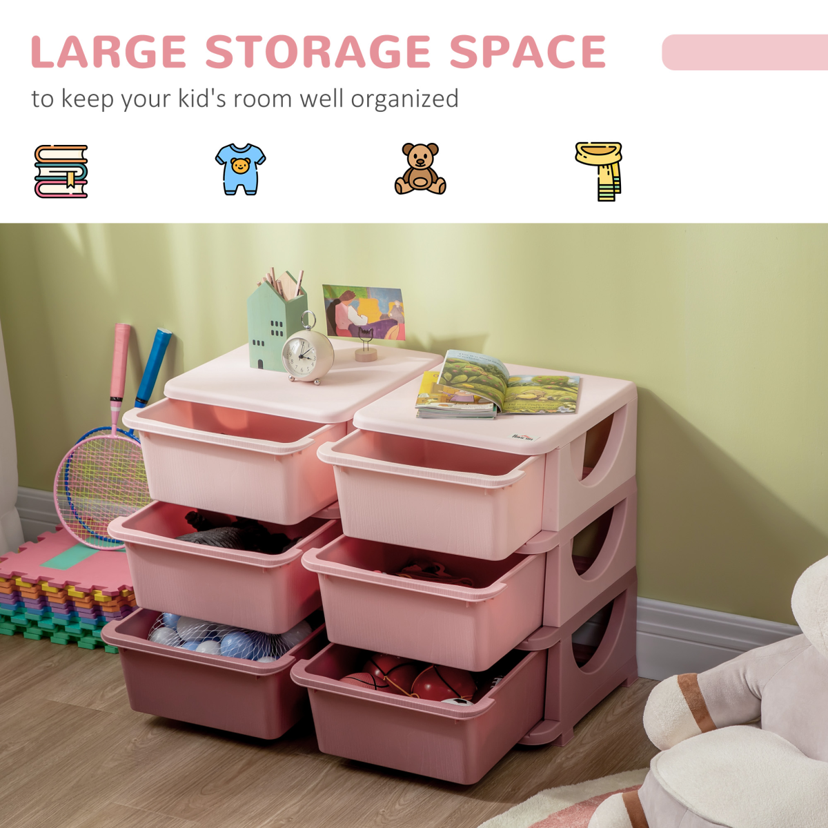 Velena Kids' 6-Drawer Bedroom Storage Unit - Pink
