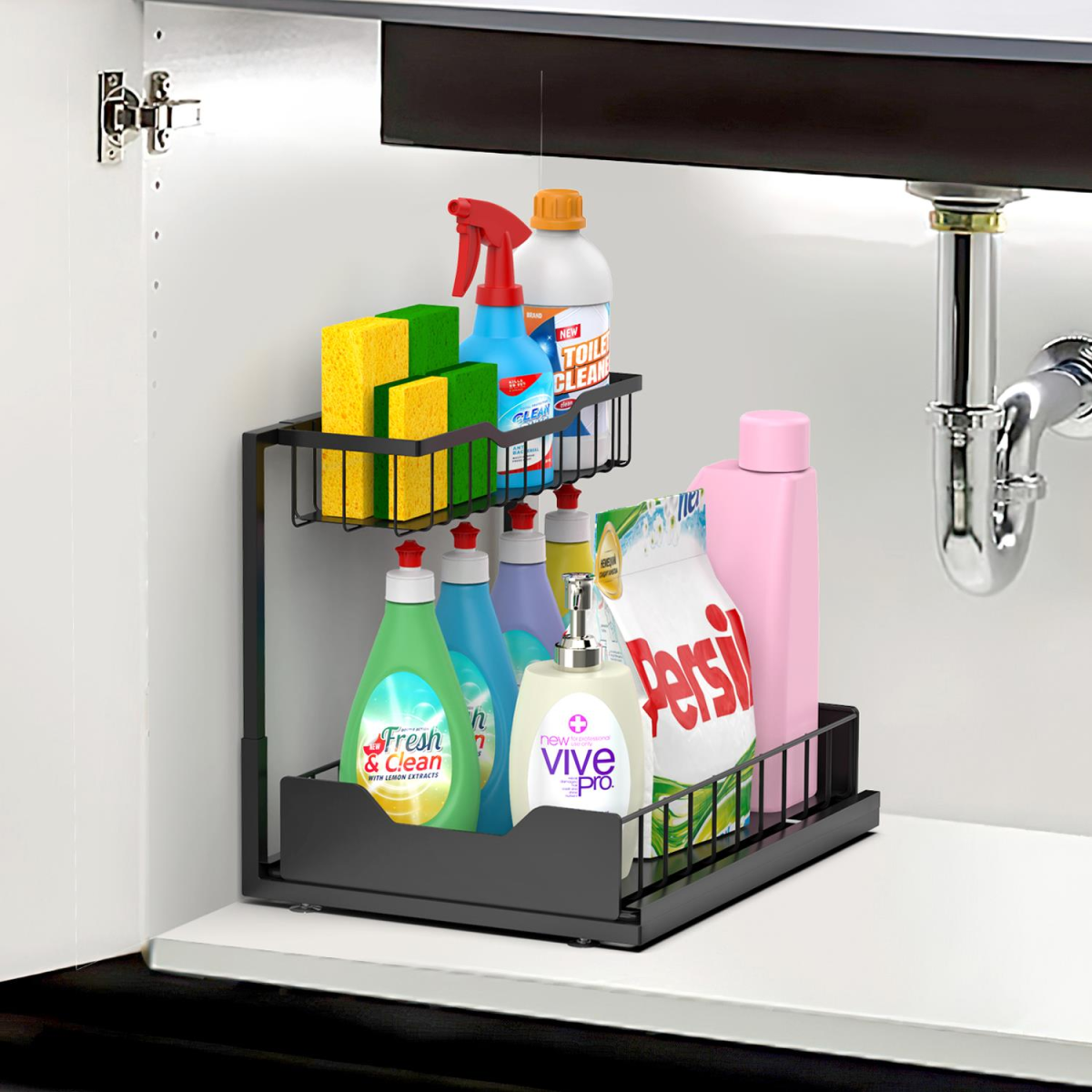 Metal Under Sink Storage Organiser with Sliding Drawers
