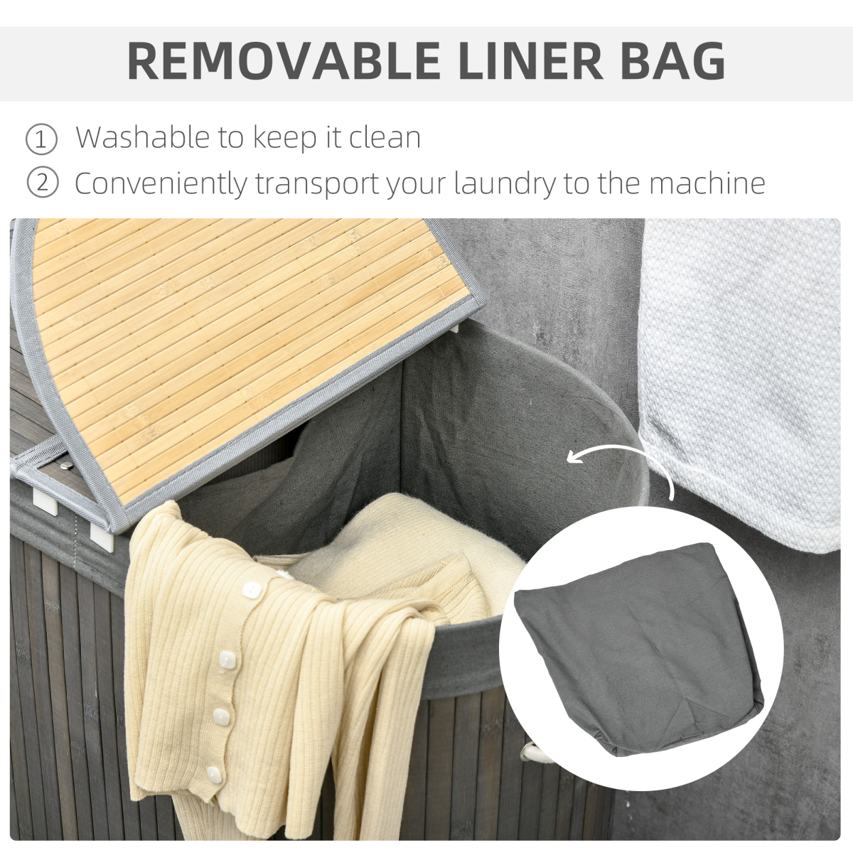 Velena Home: Large Double Bamboo Laundry Basket - Grey