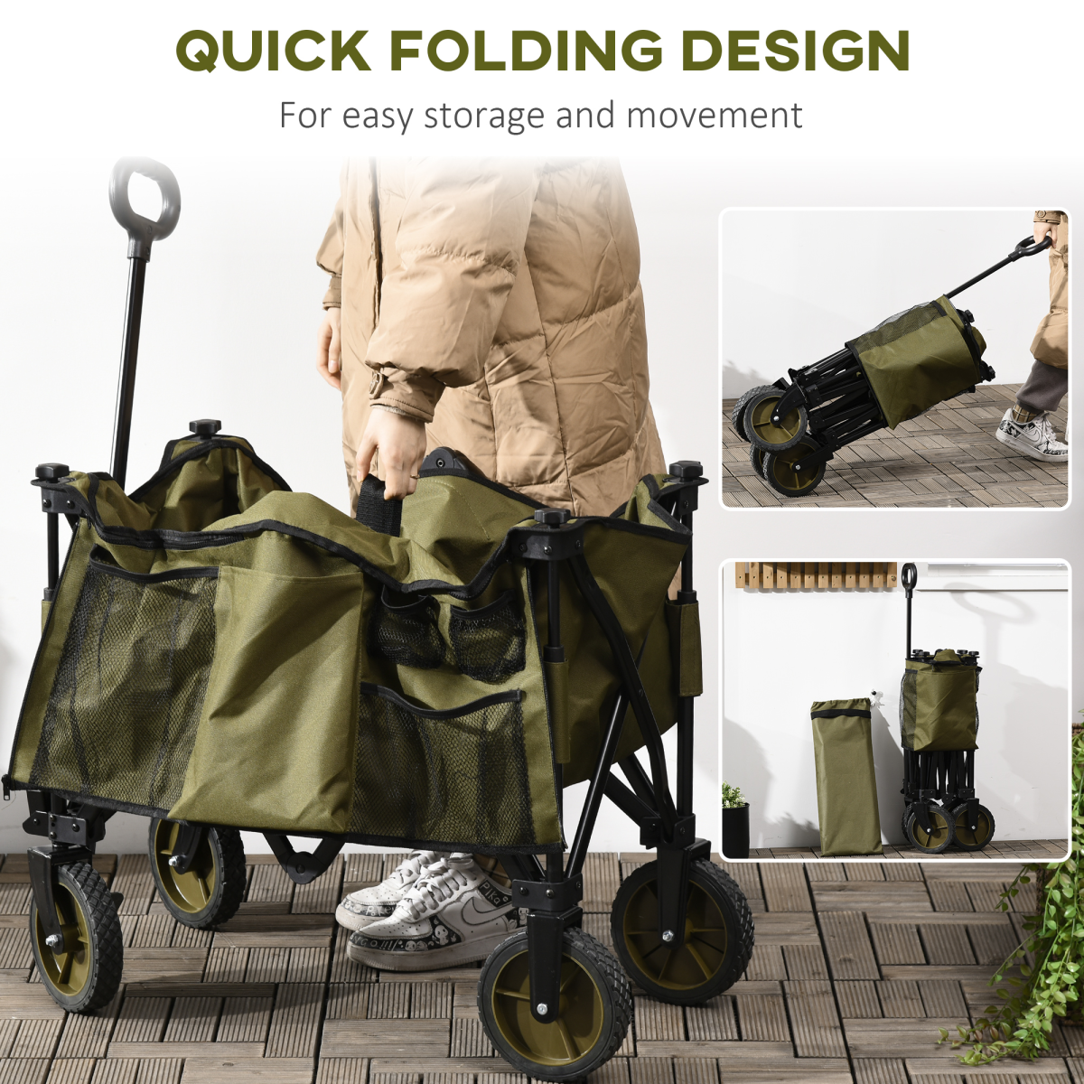 Folding Garden Trolley with 100kg Load Capacity