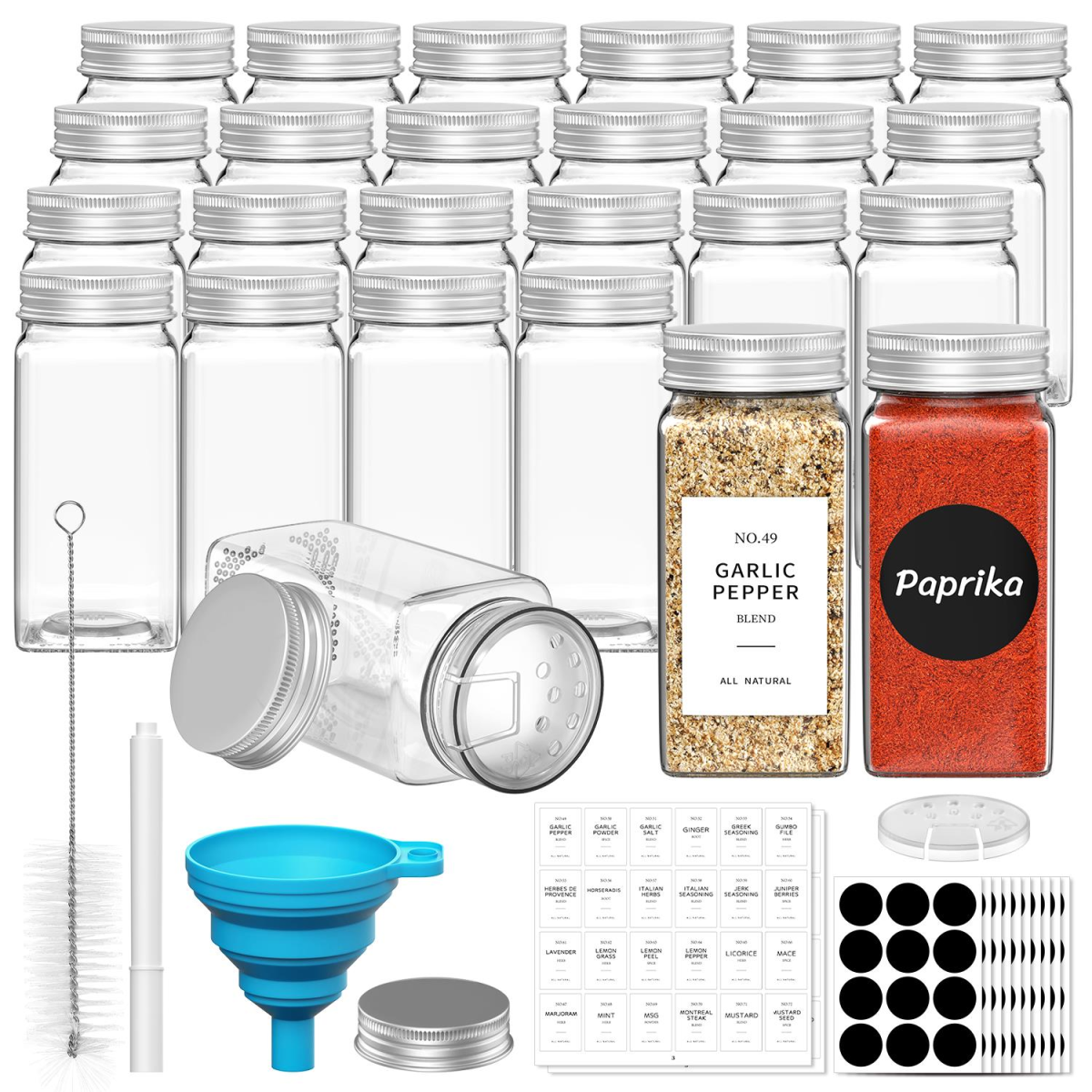 25 Piece Glass Spice Jar Set with Airtight Lids