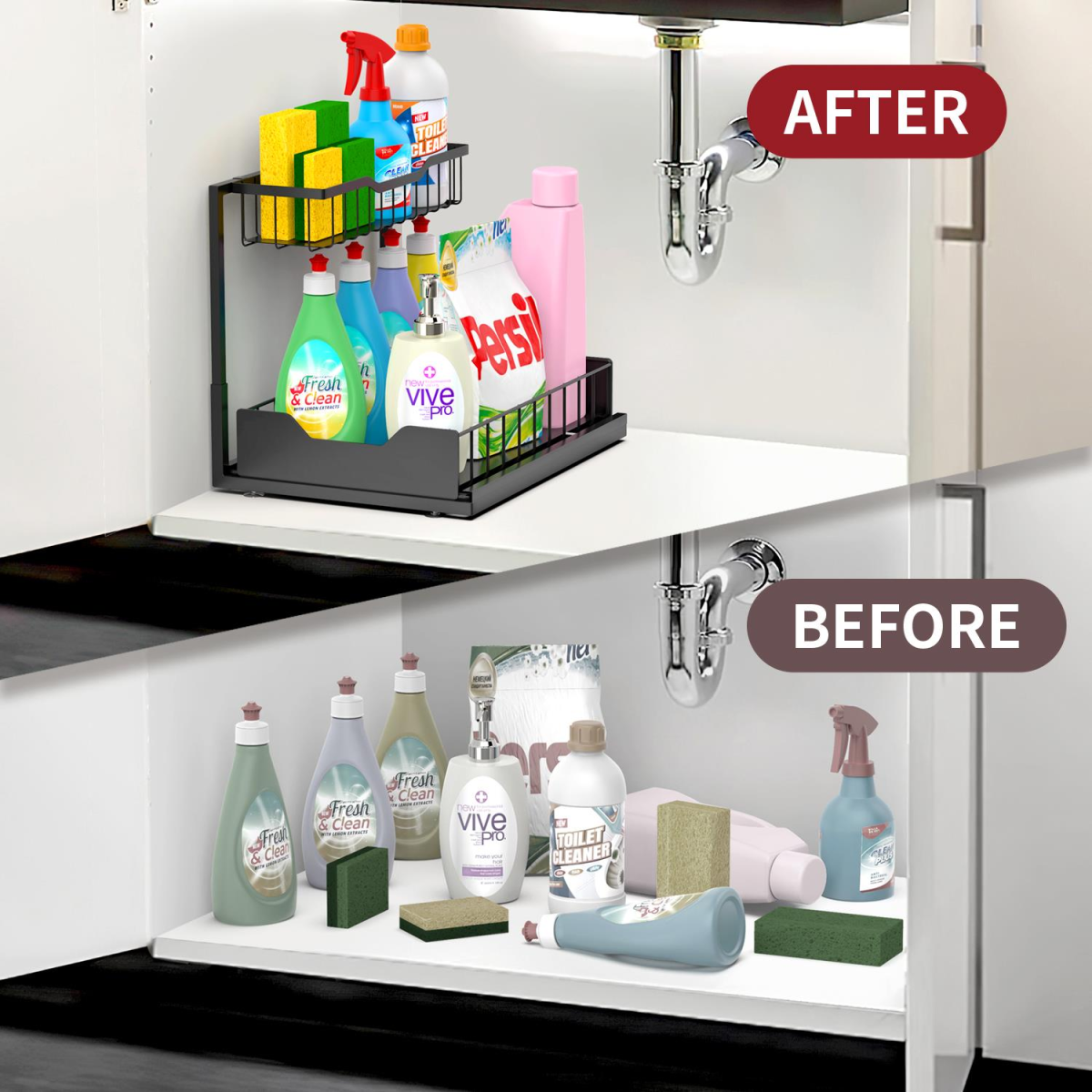 Metal Under Sink Storage Organiser with Sliding Drawers