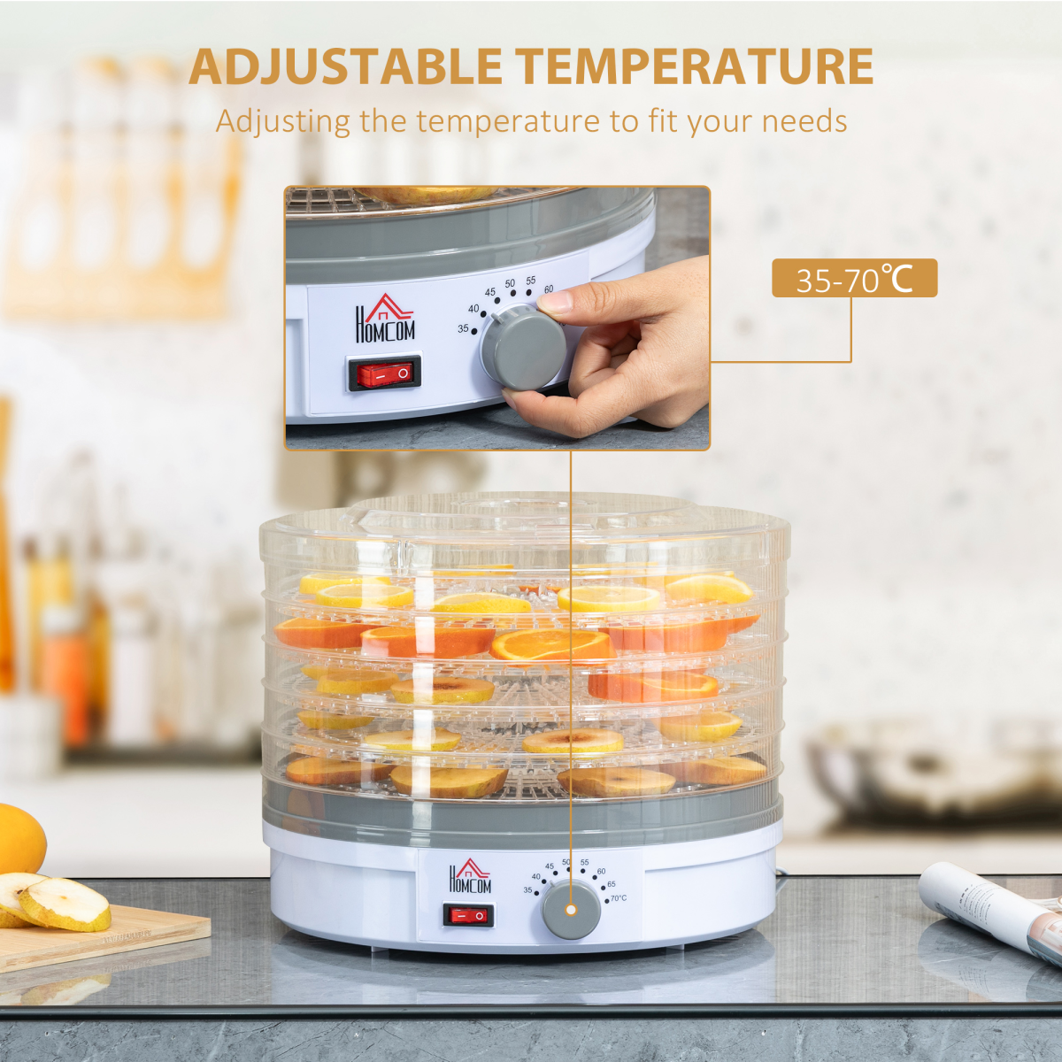 5-Tier Digital Food Dehydrator with Stainless Steel Trays - 245W