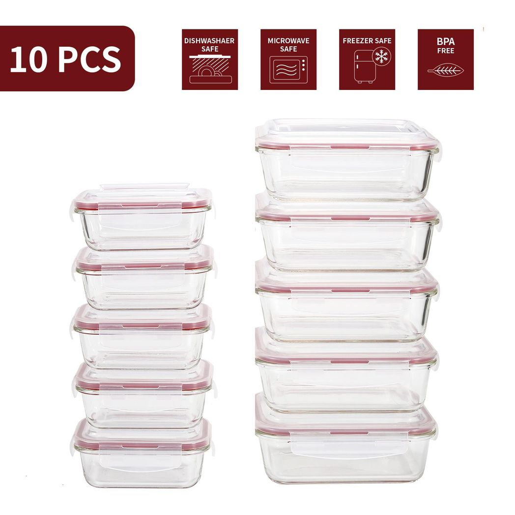 10-Pack Glass Meal Prep Containers with Airtight Lids