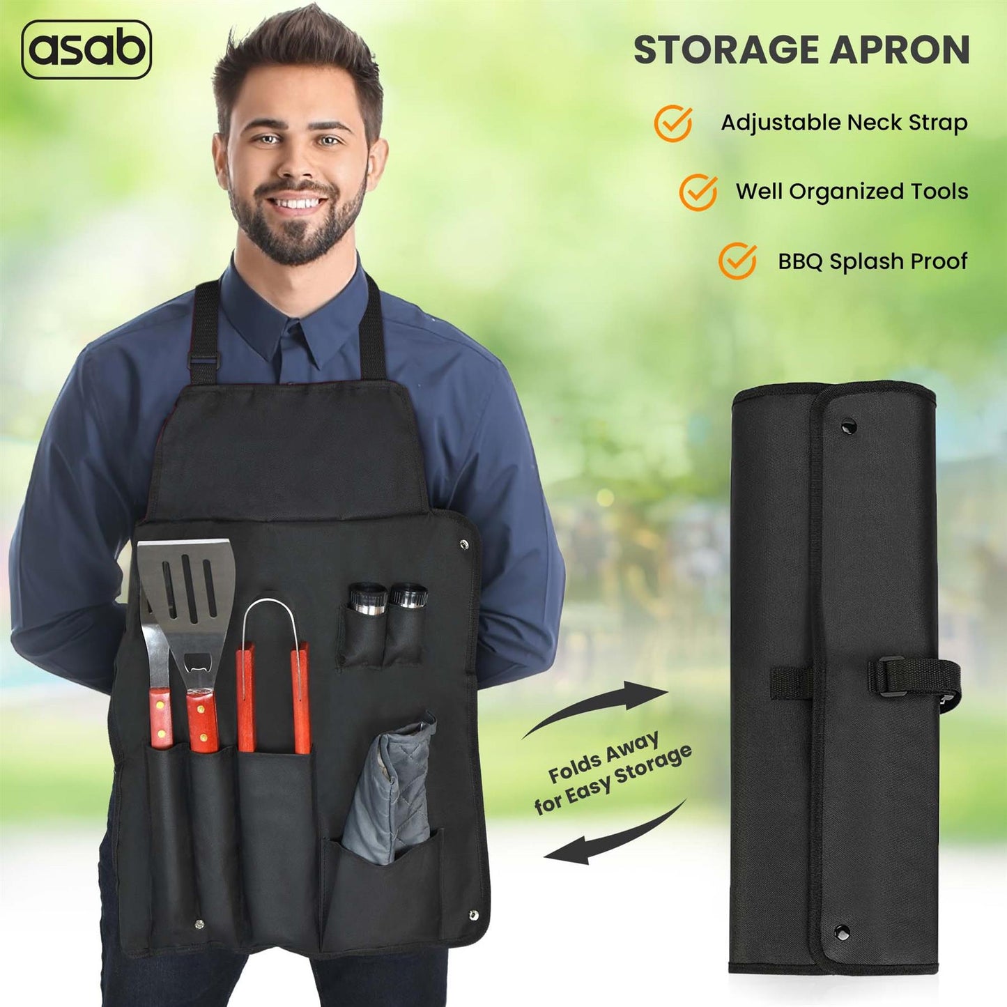 7-Piece BBQ Tool Set with Integrated Apron and Carry Case