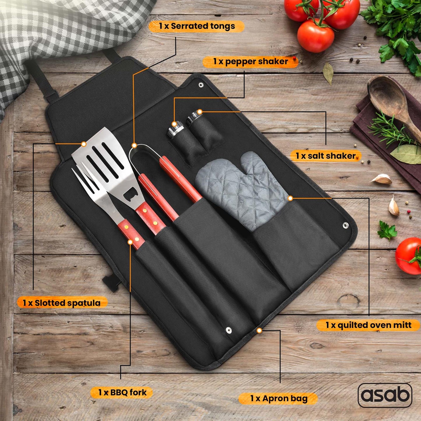 7-Piece BBQ Tool Set with Integrated Apron and Carry Case
