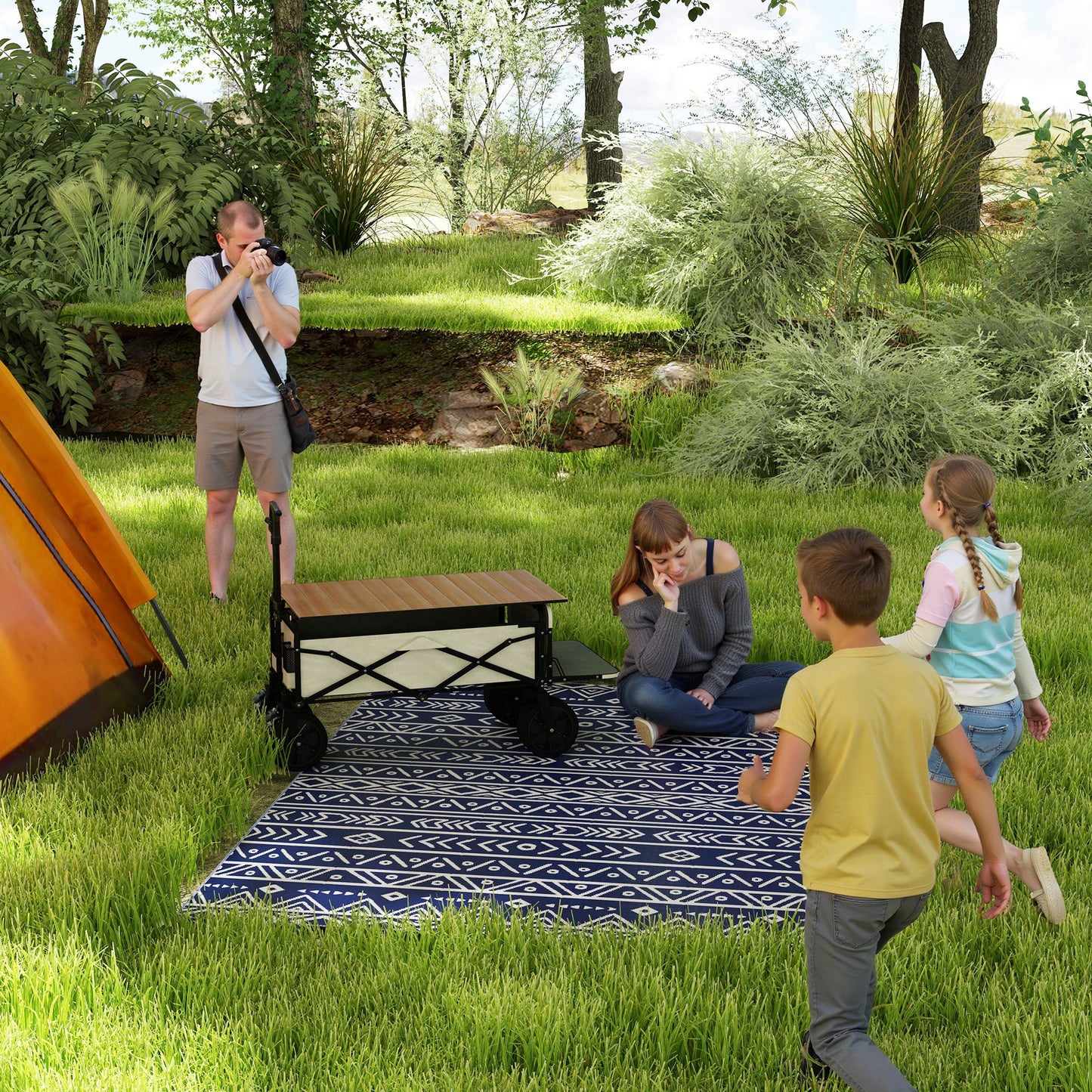 Reversible Geometric Outdoor Mat with Carry Bag
