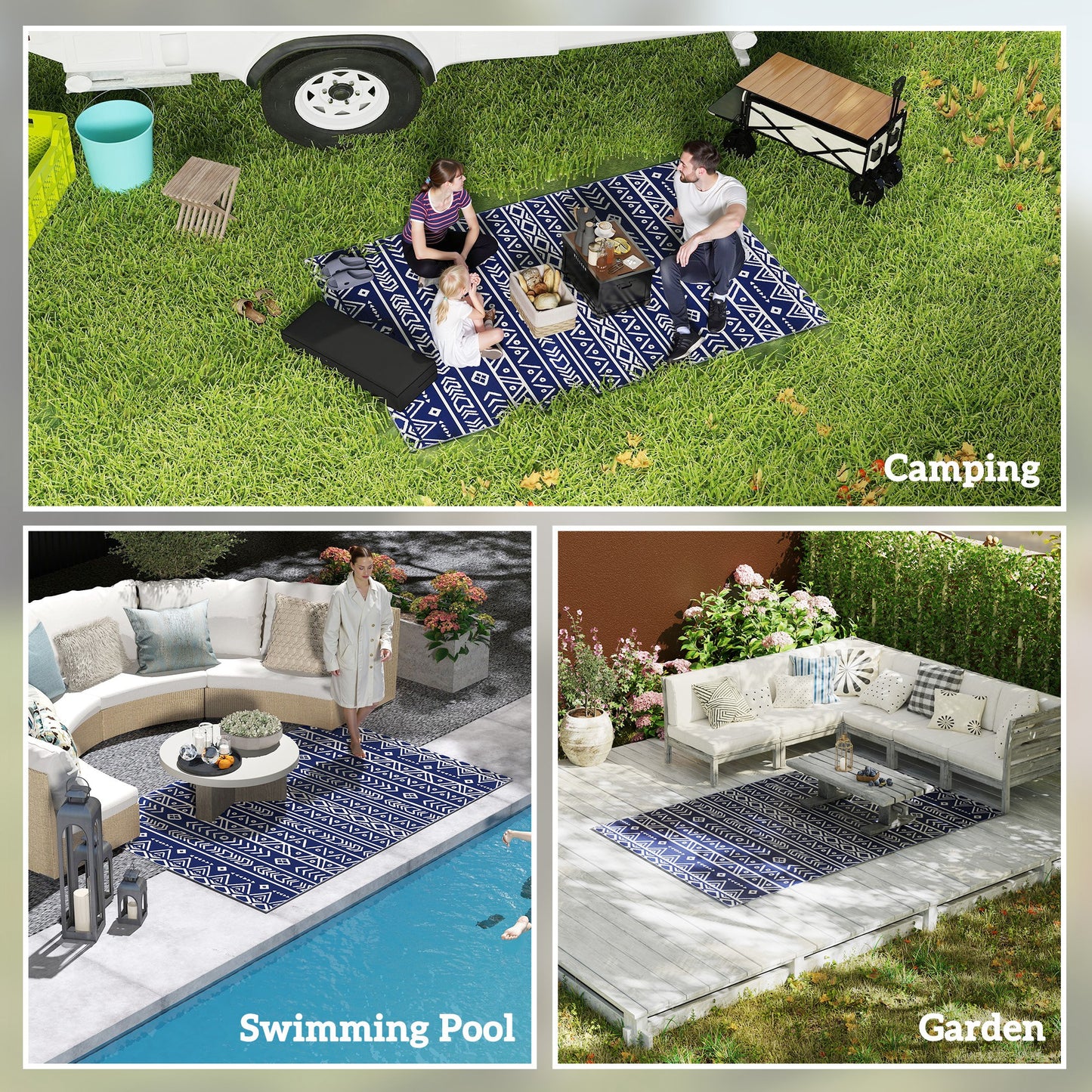 Reversible Geometric Outdoor Mat with Carry Bag