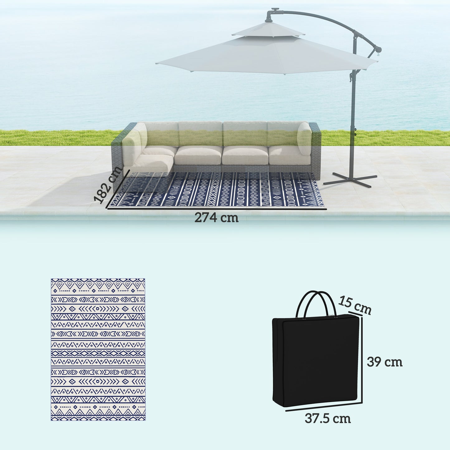 Reversible Geometric Outdoor Mat with Carry Bag