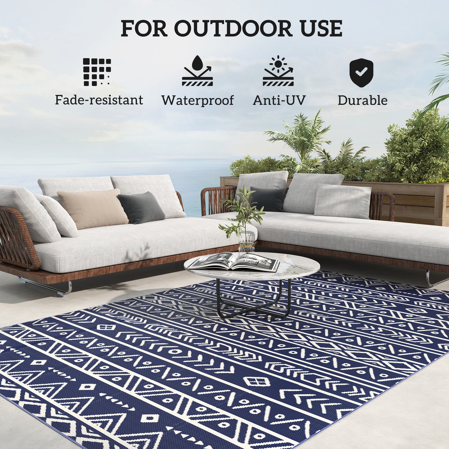 Reversible Geometric Outdoor Mat with Carry Bag