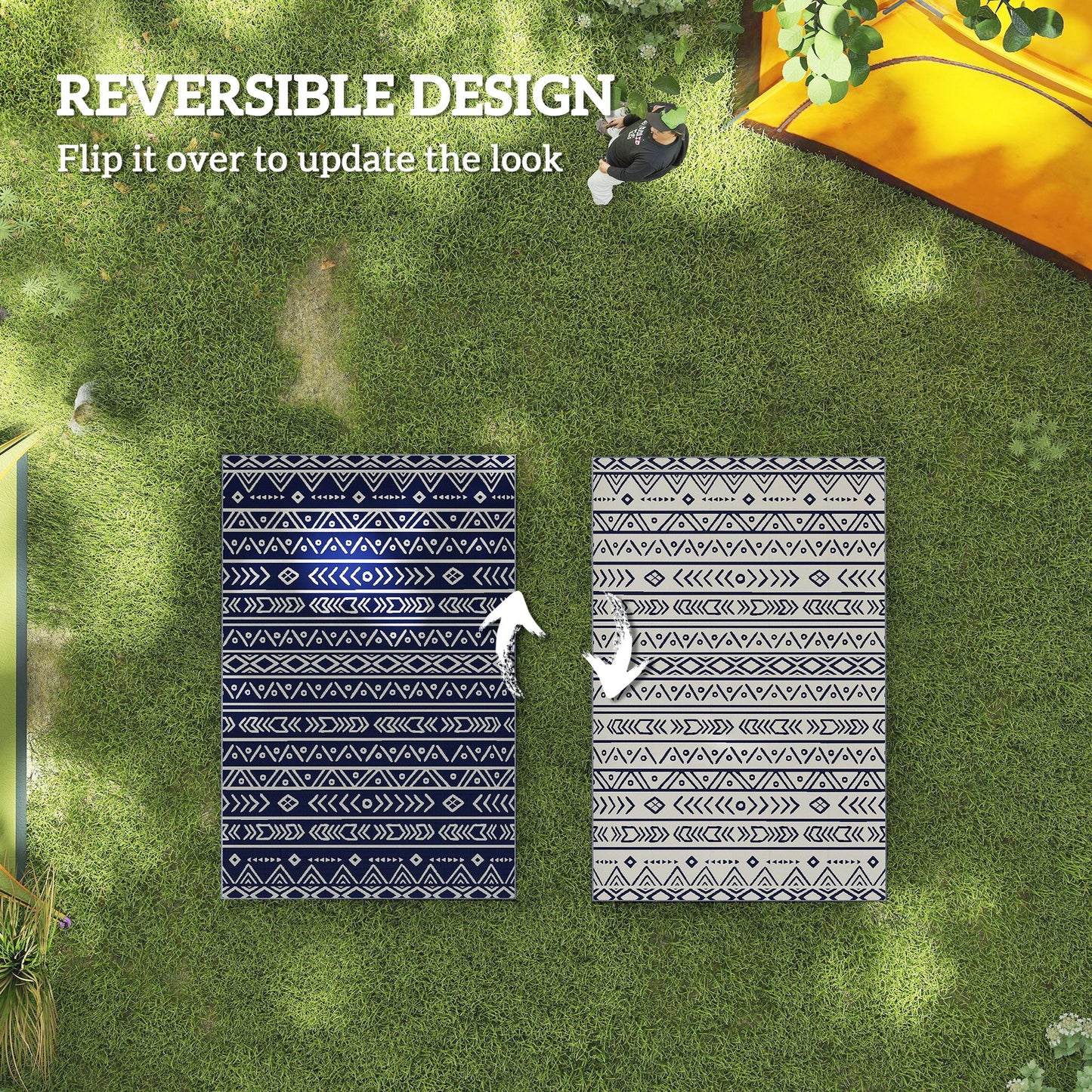 Reversible Geometric Outdoor Mat with Carry Bag