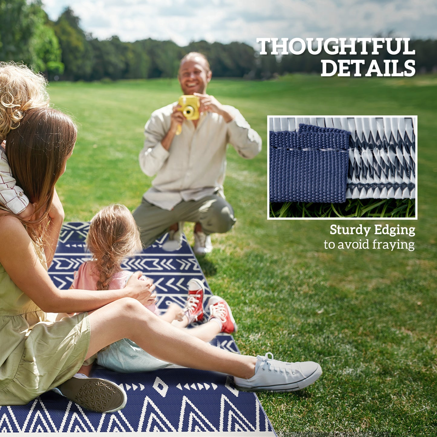 Reversible Geometric Outdoor Mat with Carry Bag