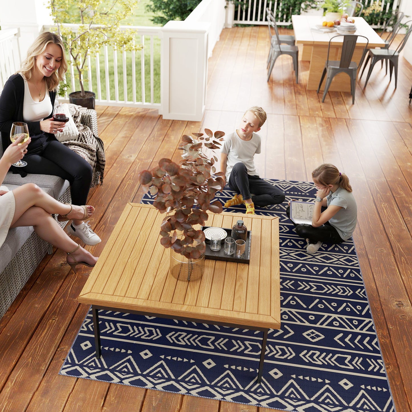 Reversible Geometric Outdoor Mat with Carry Bag