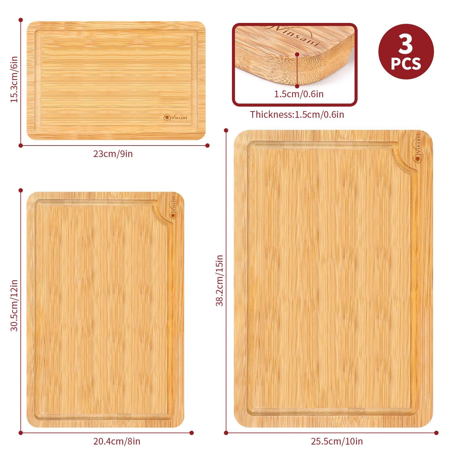 Set of 3 Natural Bamboo Chopping Boards