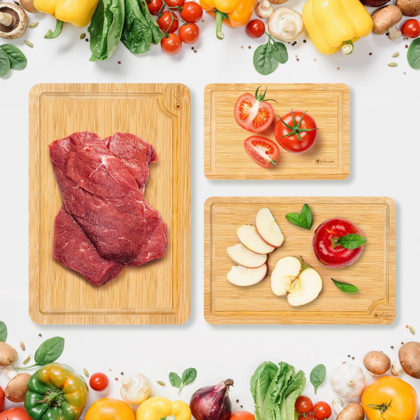 Set of 3 Natural Bamboo Chopping Boards