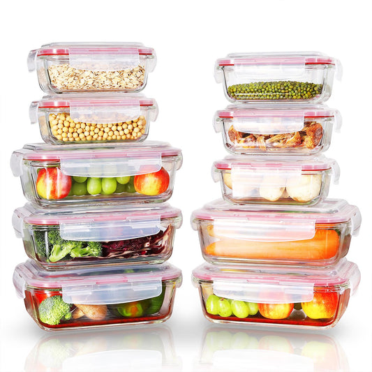 10-Pack Glass Meal Prep Containers with Airtight Lids