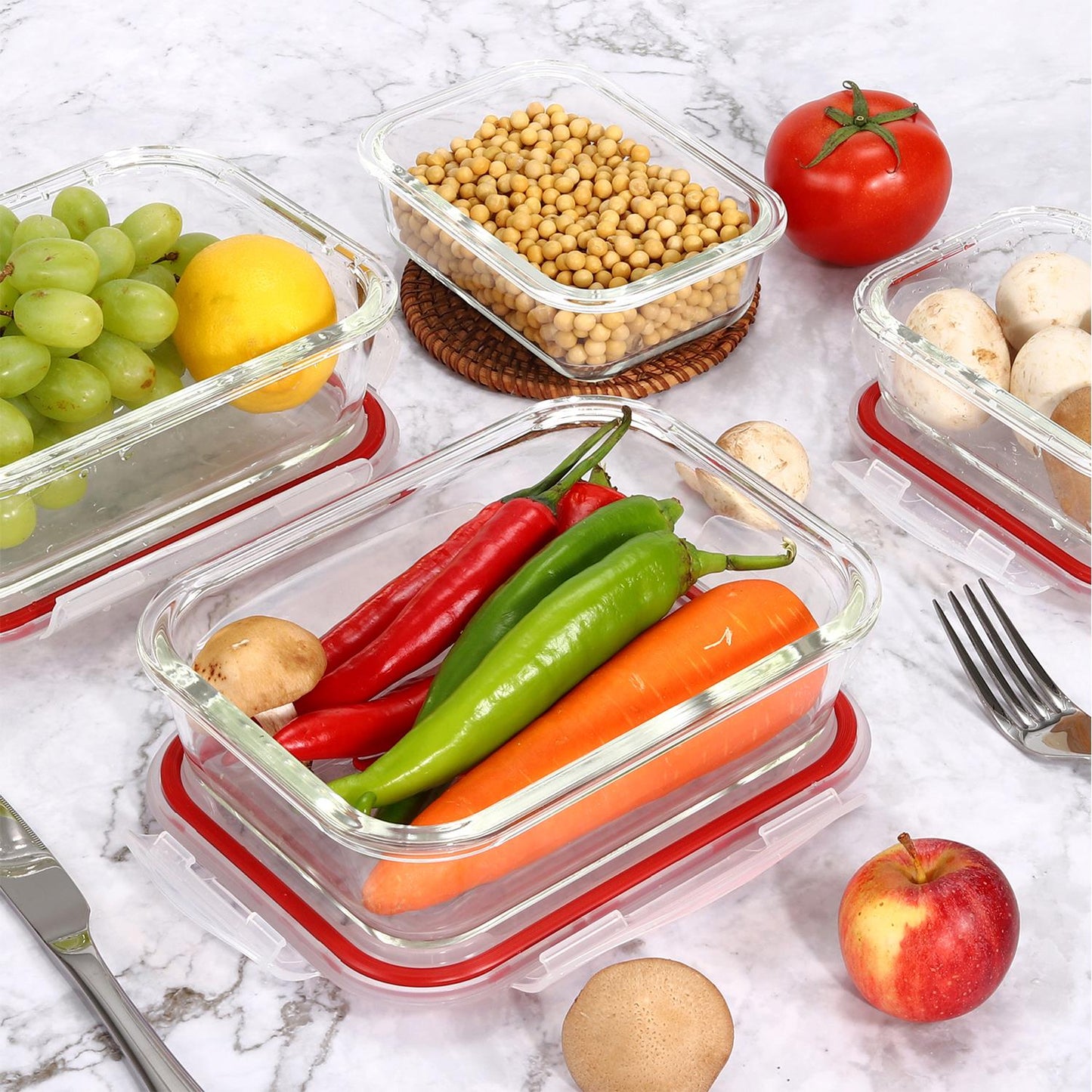 10-Pack Glass Meal Prep Containers with Airtight Lids