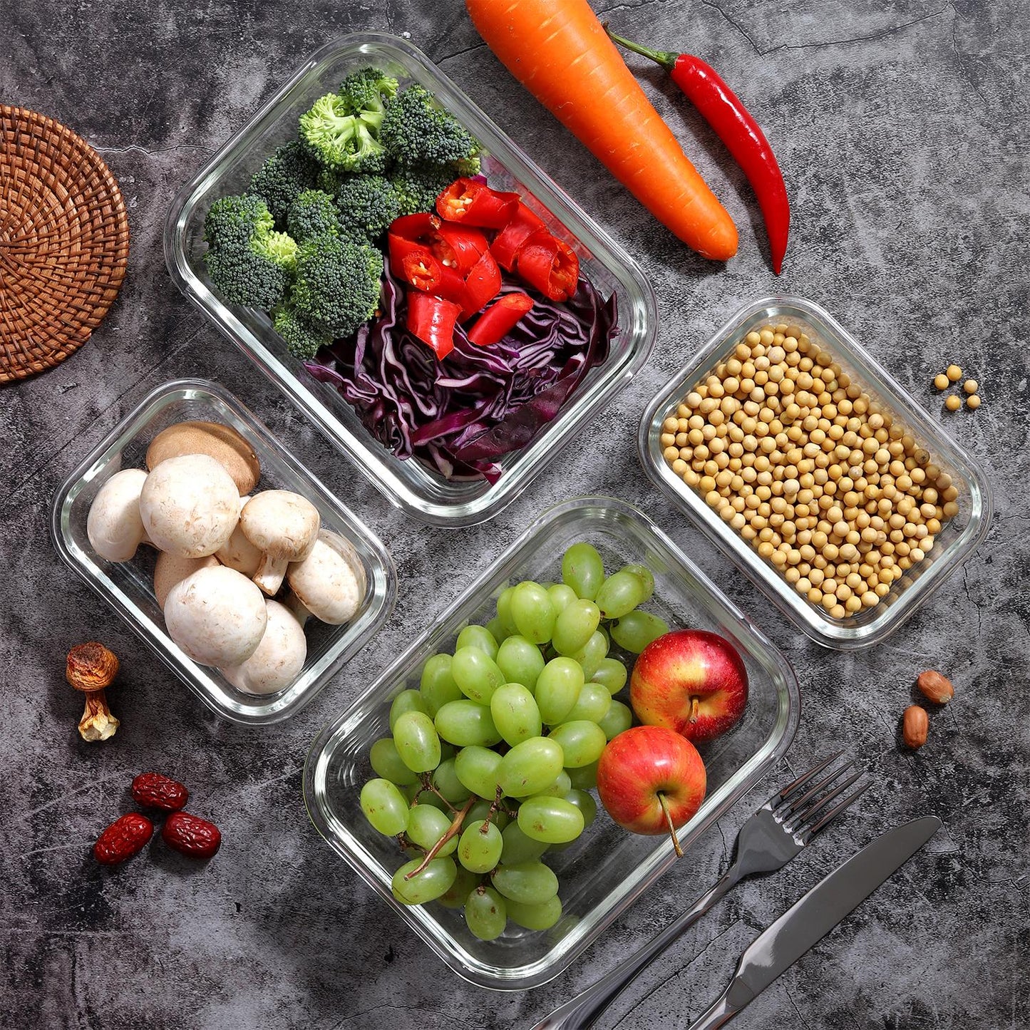 10-Pack Glass Meal Prep Containers with Airtight Lids