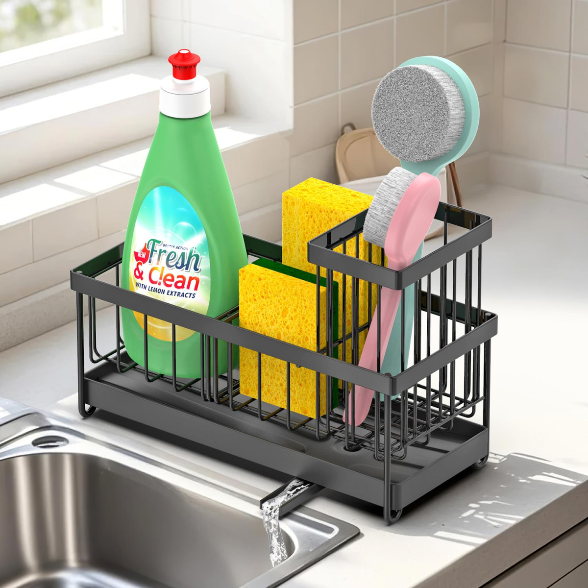 Black Kitchen Sink Caddy with Removable Dividers