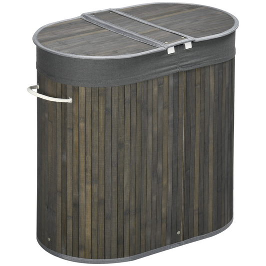 Velena Home: Large Double Bamboo Laundry Basket - Grey